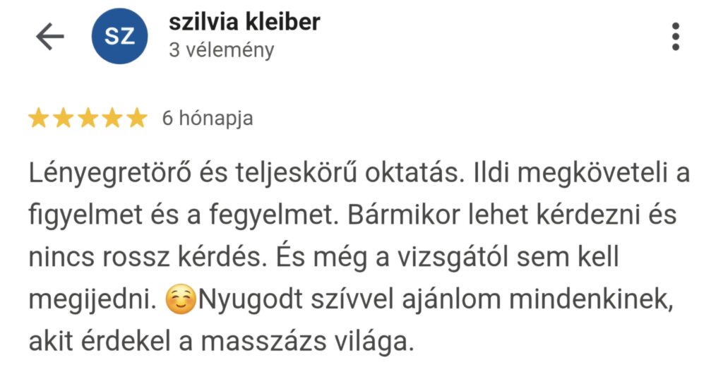 masszázs tanfolyam vélemény